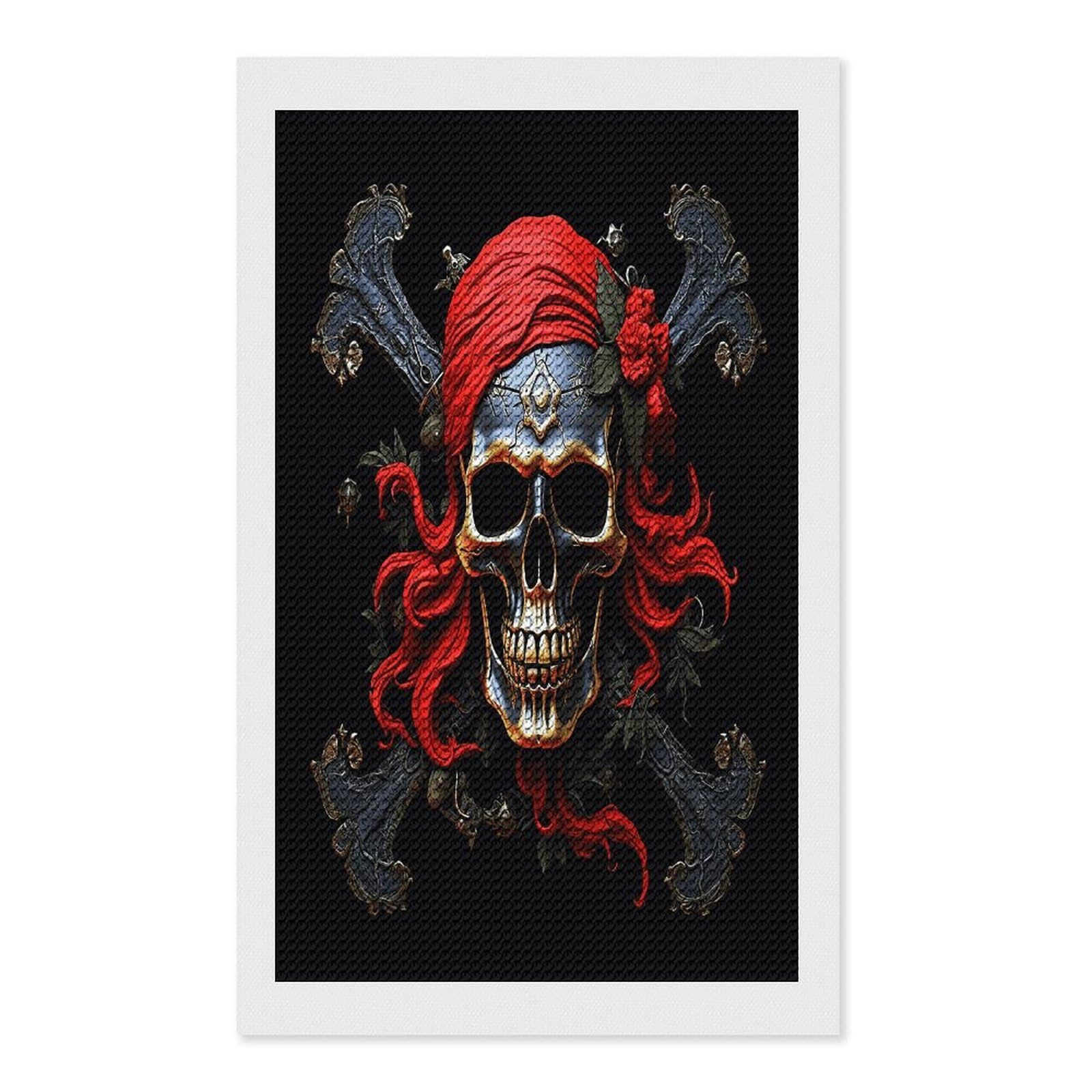 FekiLoot Pirate Skull Diamond Art Kits for Adults Diamond Painting Kits for Beginners DIY Diamond Art Kits Round Full Drill Diamond Dot Gem Painting for Home Wall Decor Gift 12"x20"