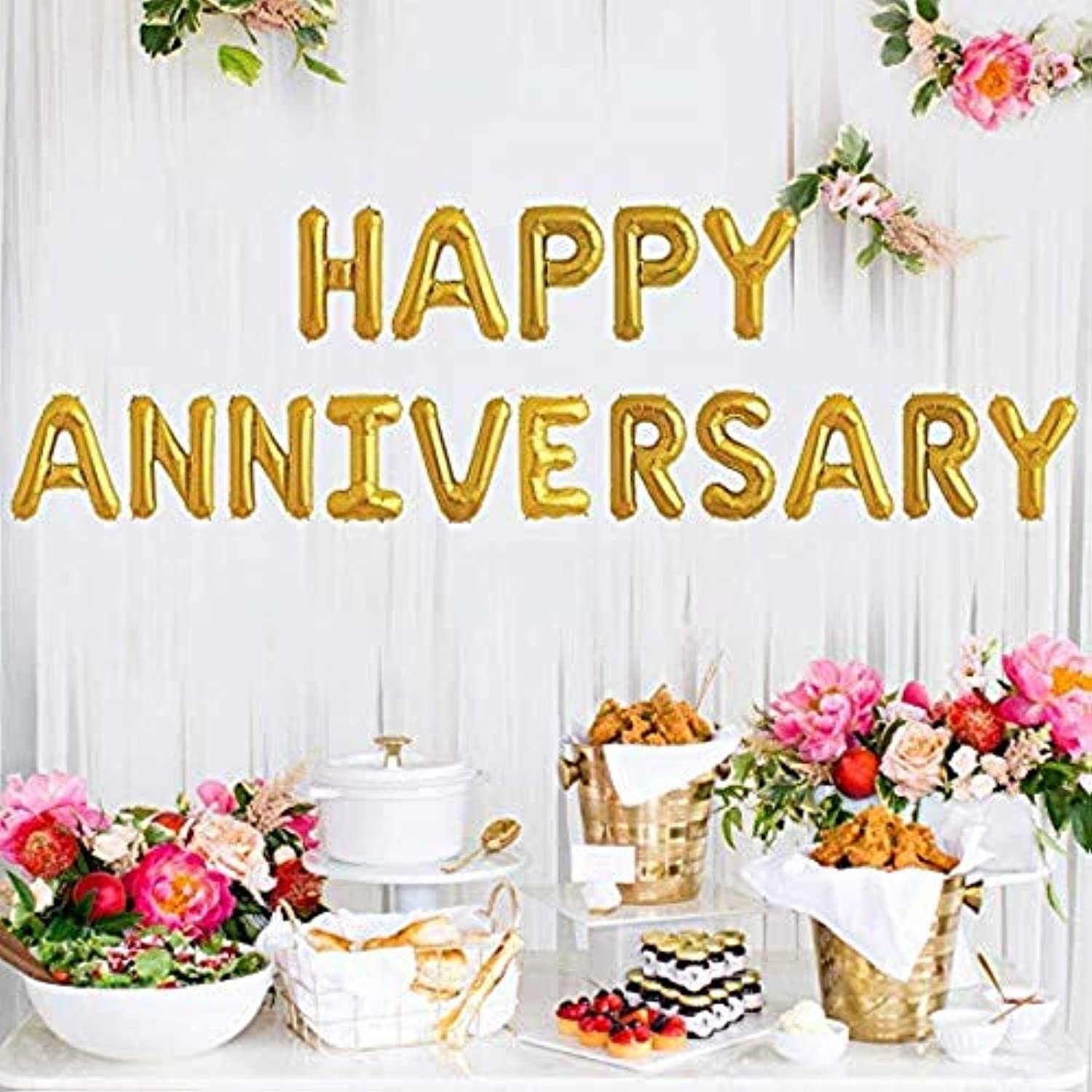 HIGHLAND Gold Happy Anniversary Banner for Anniversary Decorations - Anniversary Decoration Party Supplies - Wedding Anniversary Party Decorations – Golden Anniversary Banner