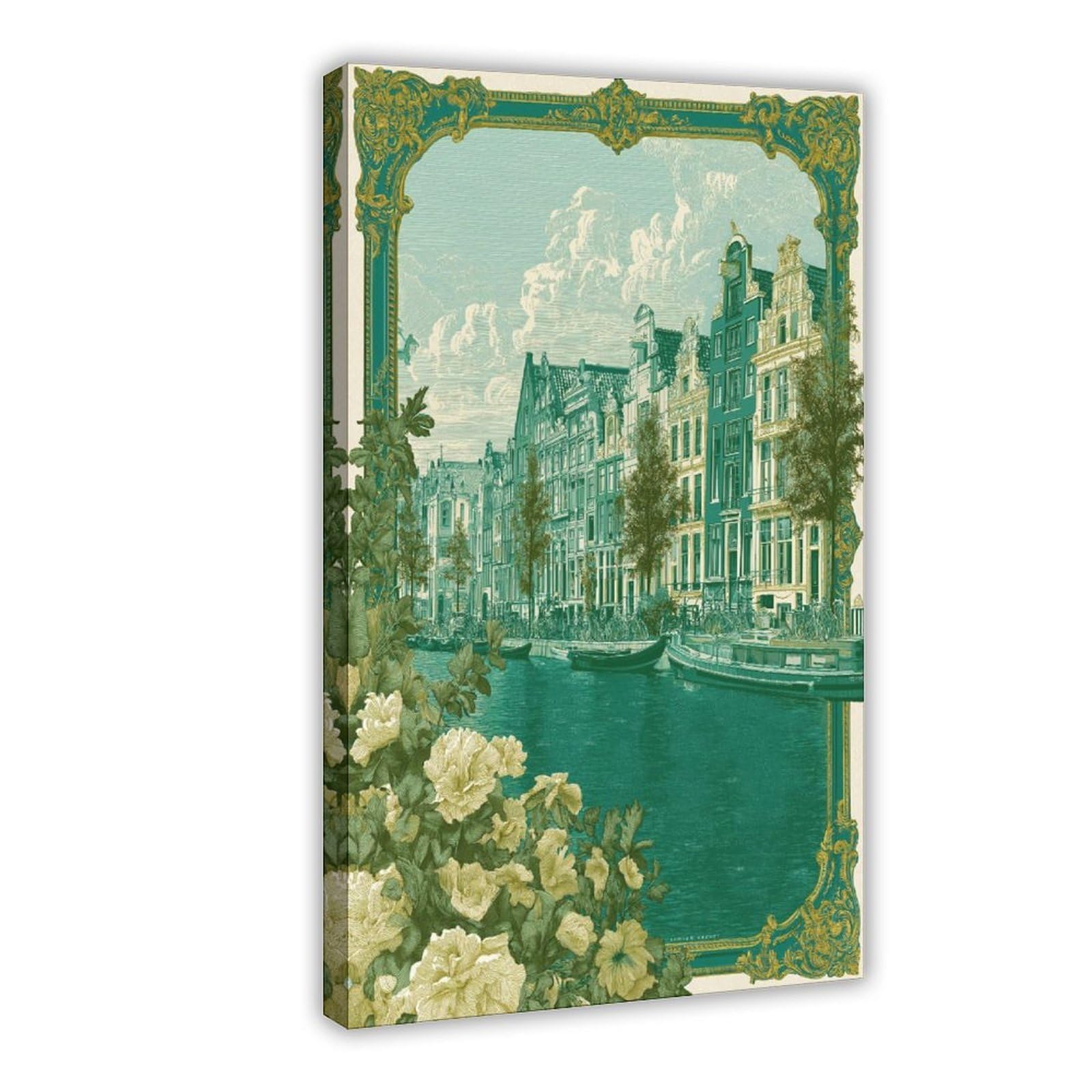 Agthwe Frame-Style Amsterdam Canal Poster Canvas Poster For Dorm Room Decor Gift