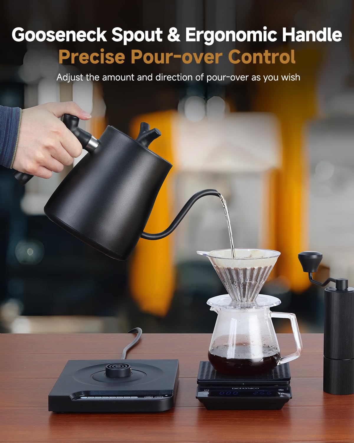 Hervidores eléctricos – Hervidor eléctrico de cuello de cisne con control de temperatura de 7 niveles, interior de acero inoxidable de 1 litro, calentamiento rápido de 1000 vatios