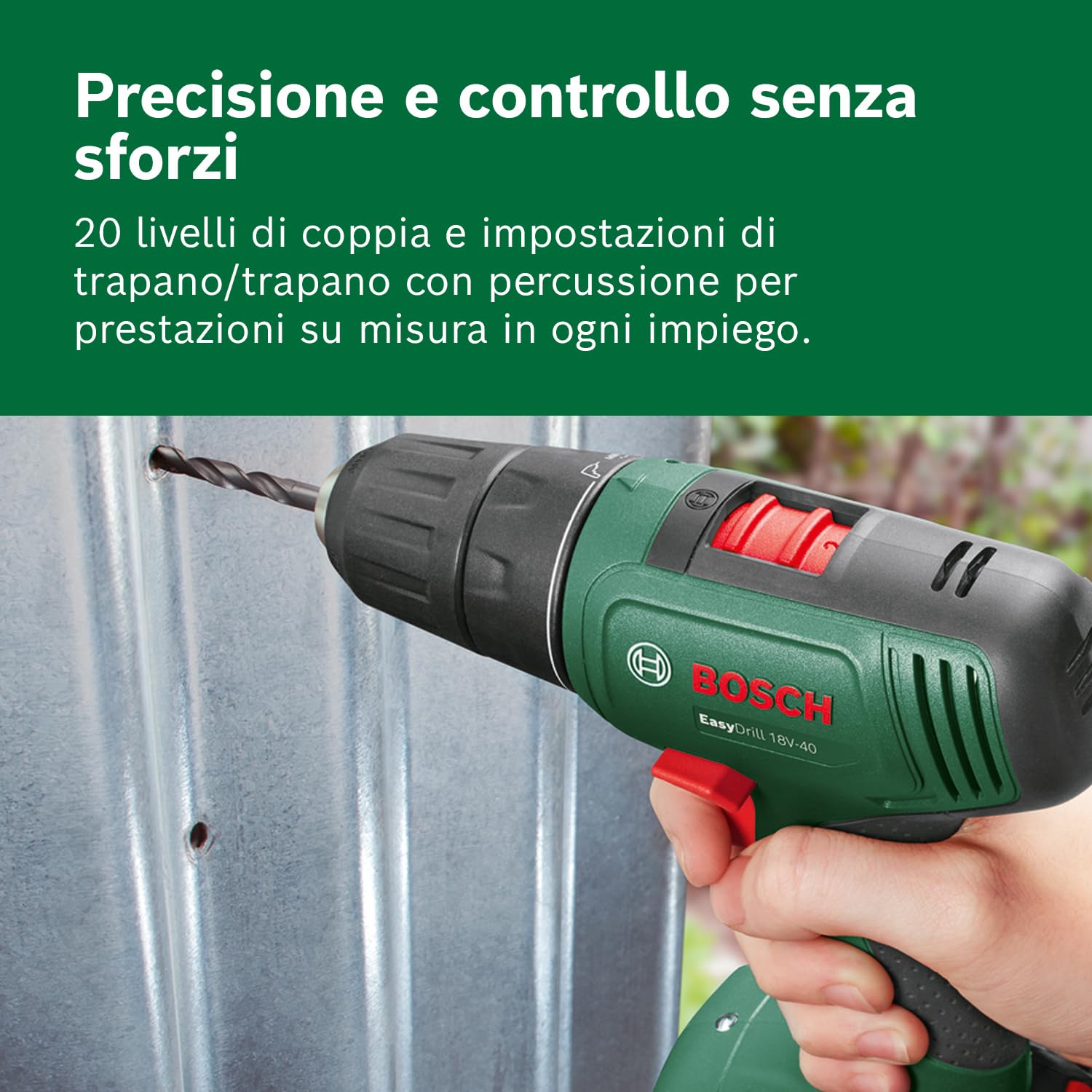 Bosch Home and Garden 06039D8004 Bosch Trapano Avvitatore EasyDrill 18V-40 (1 Batteria da 2,0 Ah, Sistema 18 Volt, in Custodia per Il Trasporto). 1/2"