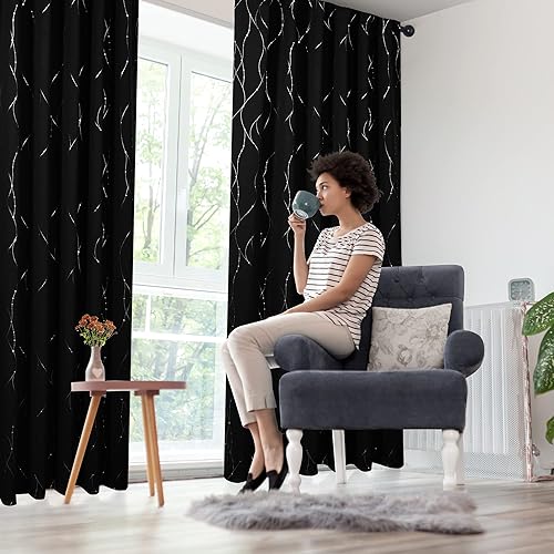 Miniatura 8 de Deconovo Cortinas opacas con pestaña trasera con patrón geométrico, oscurecimiento de habitación, bloqueo de calor, cortinas de ahorro de energía