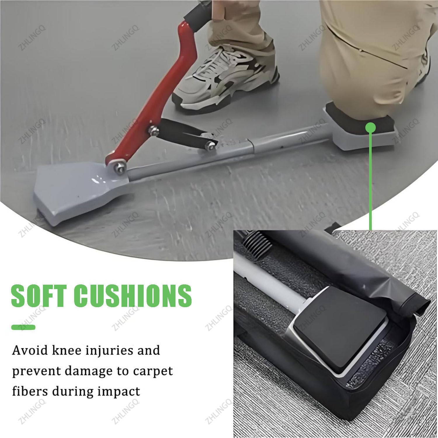 Outil pour Tapis sans Genou, Tendeur De Tapis sans Genou, Kit D'outils Ergonomique pour Tendeur De Tapis, Kit D'outils D'installation De Tapis avec Poignée Télescopique Et Base Rembourrée