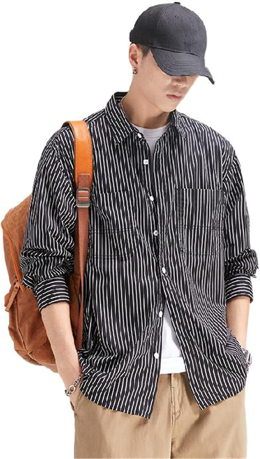 Men's Vintage Oversized Workwear Shirt, Casual Cotton Utility Top, Fall for Weekend Walk