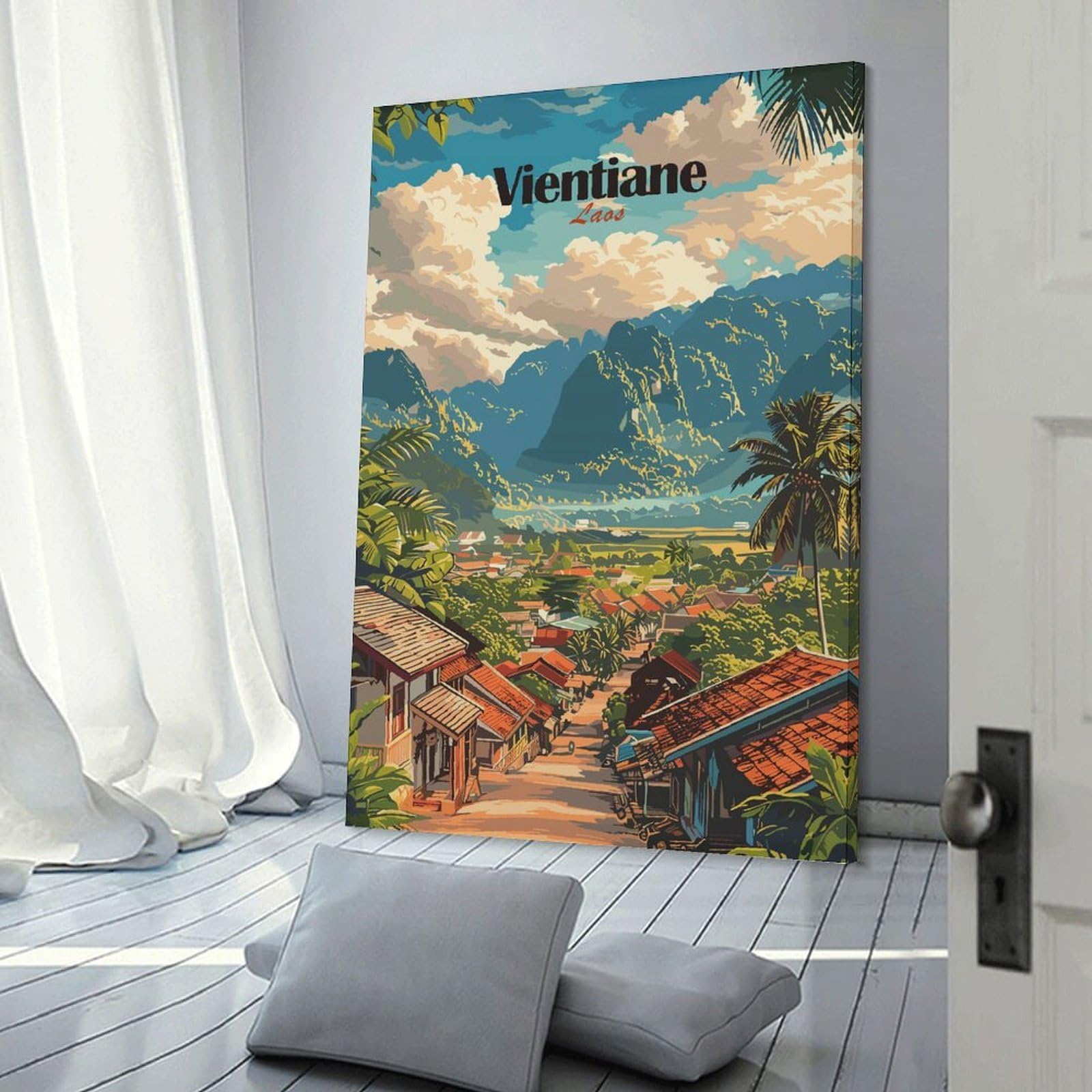 Junmoney Canvas Art Print Vientiane, Laos Travel, 24x36inch(60x90cm), for Feature Walls in Flats Or Modern Rooms, Wall Decor Suited to Curated Displays