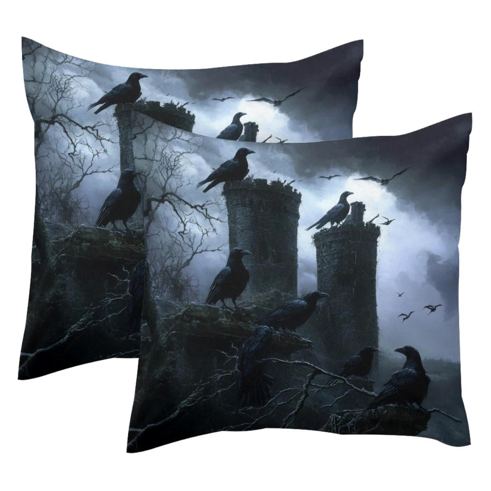 Housses coussin corbeaux Halloween velours doux double face 50x50