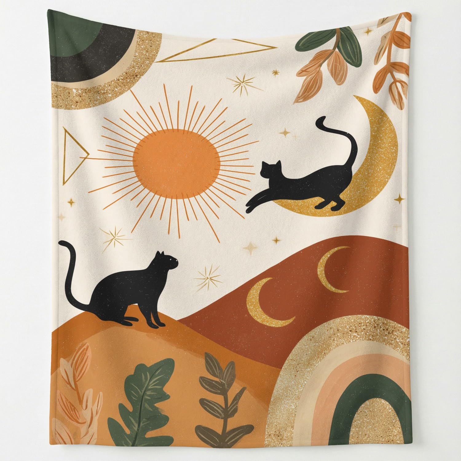 Manta de franela suave de 150x150 cm con estampado de luna luminosa y sol