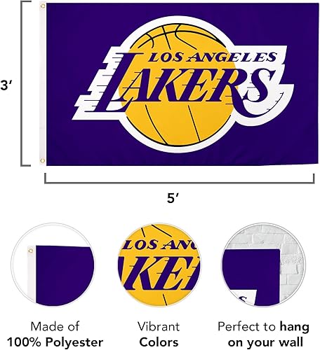Miniatura 3 de Desert Cactus Bandera de Los Ángeles LA Lakers NBA National Basketball Association 100% poliéster para interiores y exteriores, banderas de 3 x 5