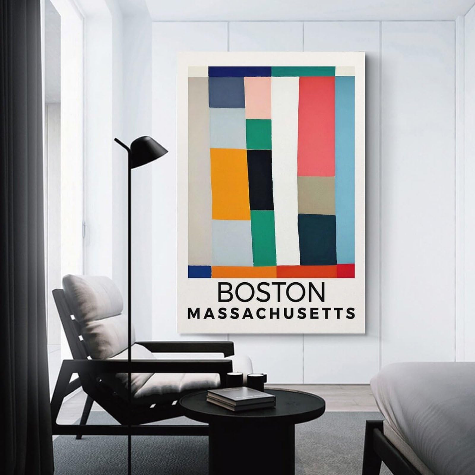 Junmoney Boston Massachusetts Hanging Wall Art 24x36inch(60x90cm), for Feature Walls in Flats Or Modern Rooms, Home Wall Art for Statement Displays
