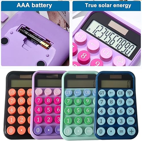 Miniatura 5 de hatleues Calculadora de escritorio Calculadora solar y alimentada por batería Pantalla LCD de 10 dígitos Botones redondos Calculadora solar portátil