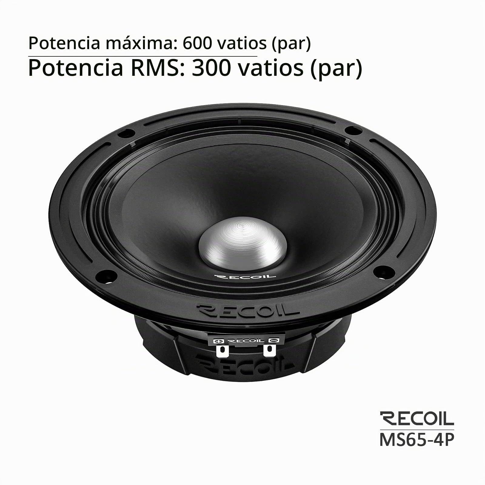 RECOIL MS65-4P Altavoces para Coche Pro Audio de Rango Medio de 6,5" (17cm), 600 vatios máximo, 300 vatios RMS, 4 ohmios, Bobina de Voz Kapton de Alta Temperatura de 1,5 Pulgadas