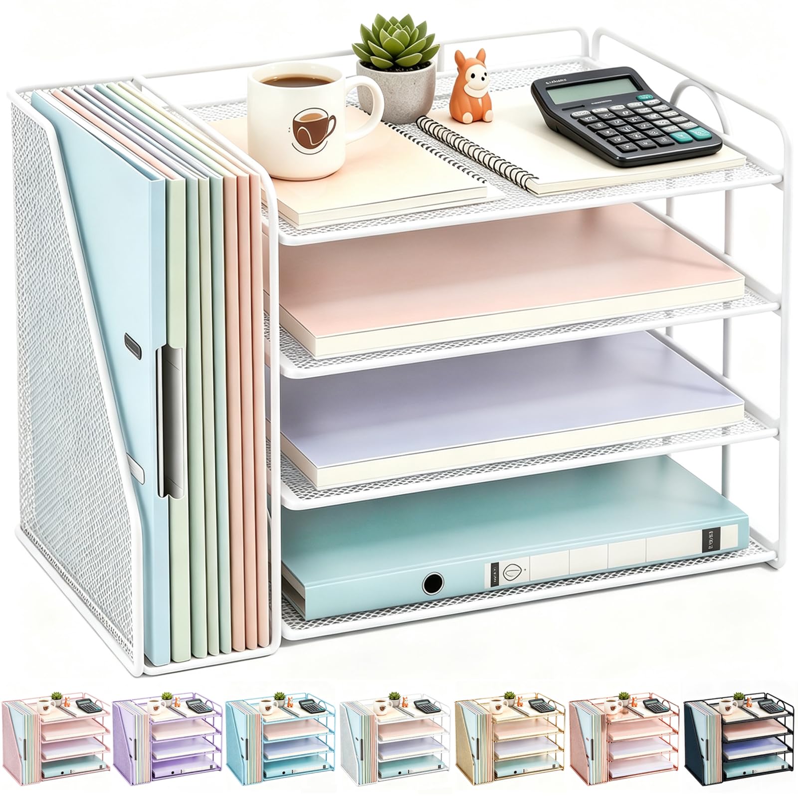 gianotter 4-Tier Paper Organizer With Magazine Holder | Desk Organizers and Accessories, File Organizer for Office Supplies Storag (White, 4-Tier) White 4-Tier