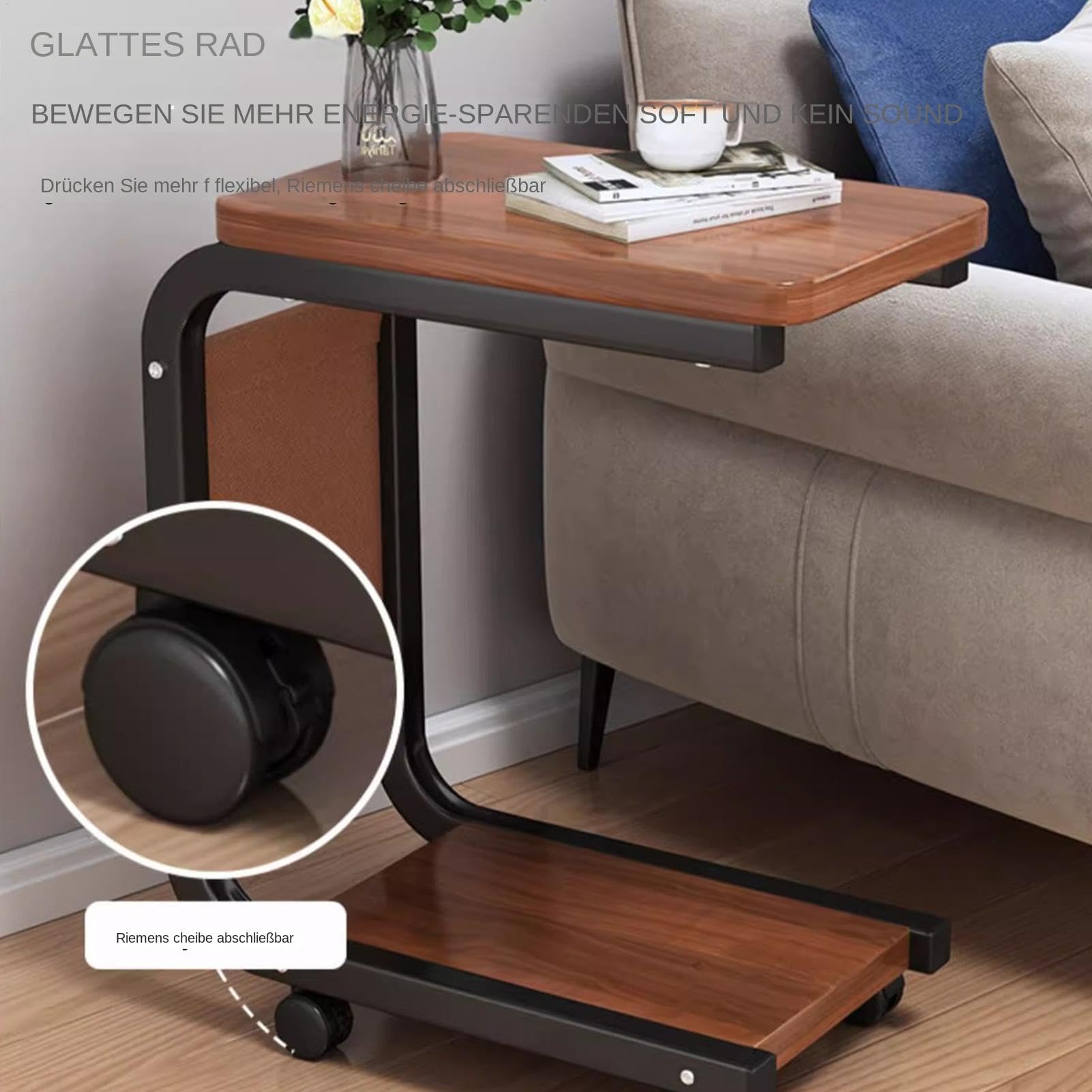 C-Sd - Mesa auxiliar rodante, mesa C de doble capa con ruedas, versátil mesa auxiliar pequeña para sala de estar y dormitorio, elegante mesa móvil para sofás y sillas