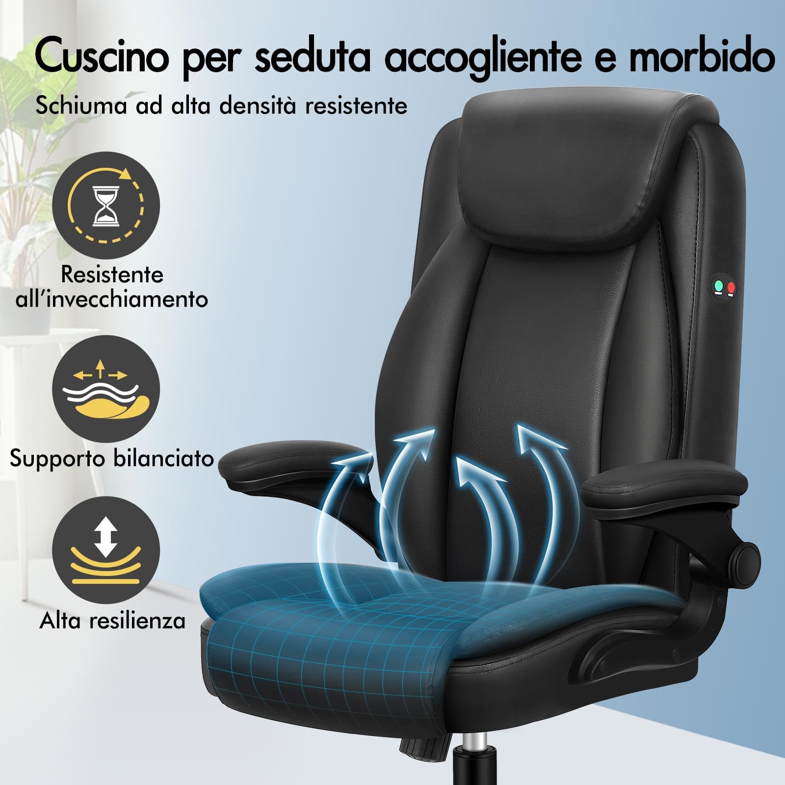 ALFORDSON Sedia Ufficio Ergonomica con Massaggio, Sedia Scrivania con Supporto Lombare, Poltrona Girevole ad Altezza Regolabile per Studio e Sala Riunioni, Portante 150 kg, Similpelle(Nera)