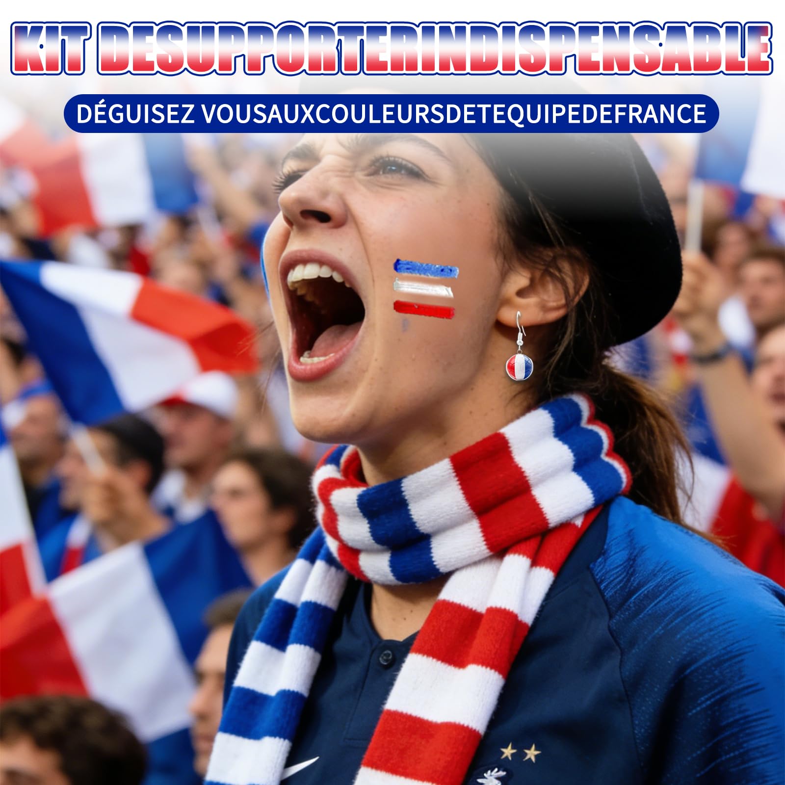 Kit Supporter Coupe du Monde 2026 France – Bandeau Drapeau Collier Fête Sportif
