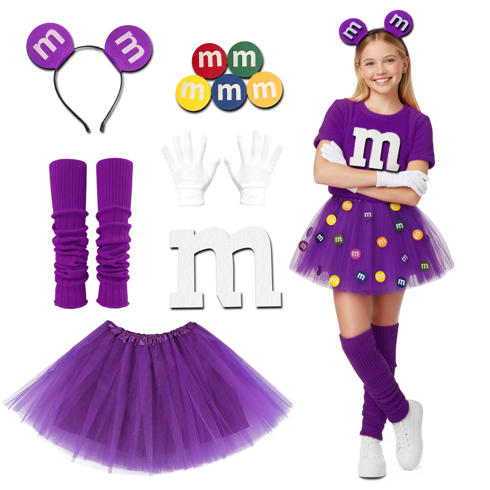 Costume M per ragazza, costume da Carnevale M con lettera M in feltro, tutù, gonne, orecchini per carnevale, Halloween, vestito da festa, lettera M