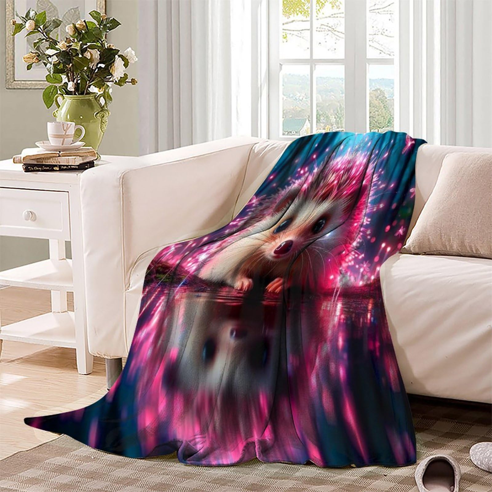 Porcospino neon Coperta Di Flanella Con Stampa Tema Animalee 3D Peluche Coperte Caldo Morbida Per Ragazzi Adulti Coperta Decorata ，per Divano Letto Ufficio 80x90inch(200x230cm)