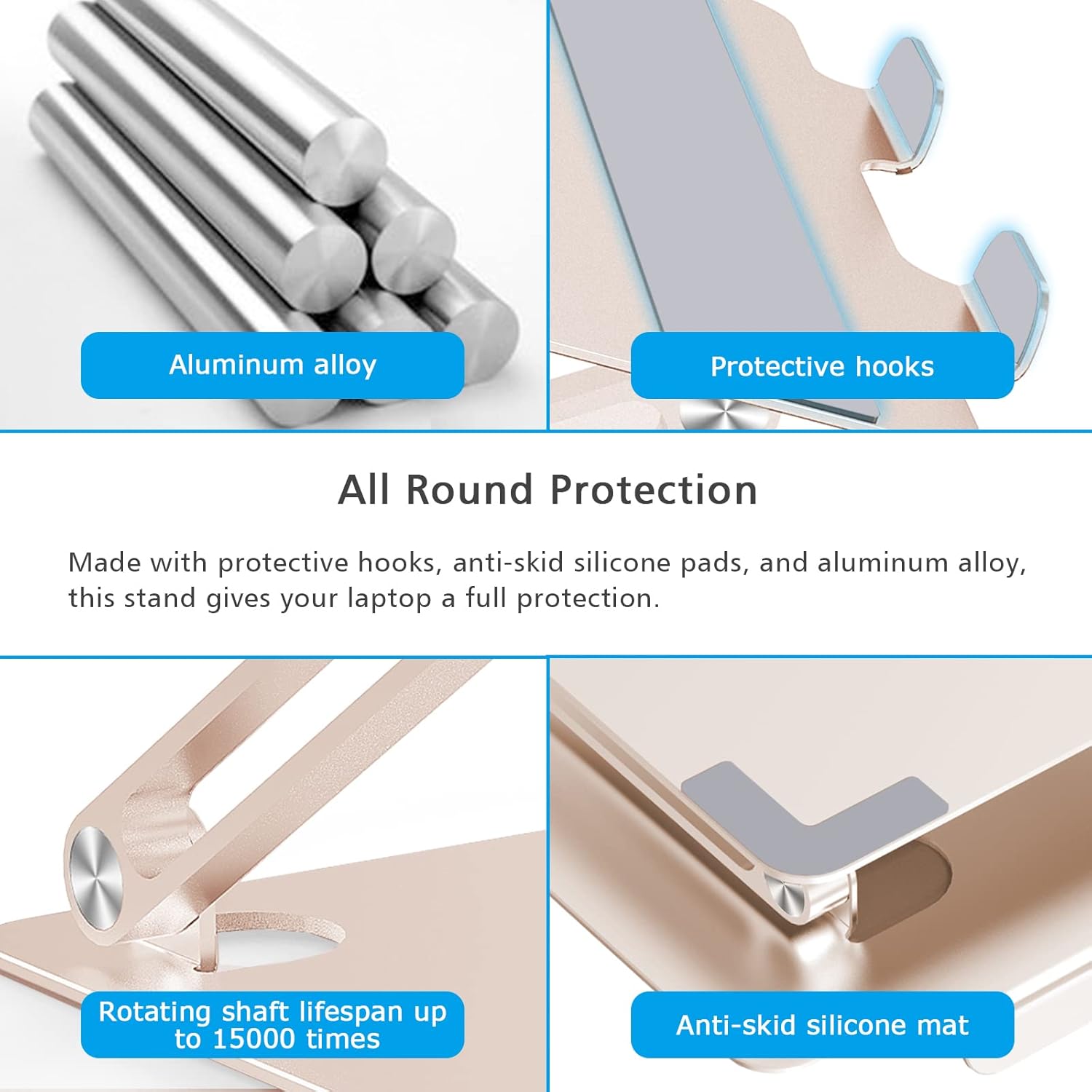 Super Brands EPLaptop Stand for Desk, EPN Ergonomic Aluminum Alloy Laptop Holder Adjustable Height Computer Stand Notebook Riser Compatible with MacBook Pro Air, Dell, HP, Lenovo, Samsung More 9-16 Laptops-Gold
