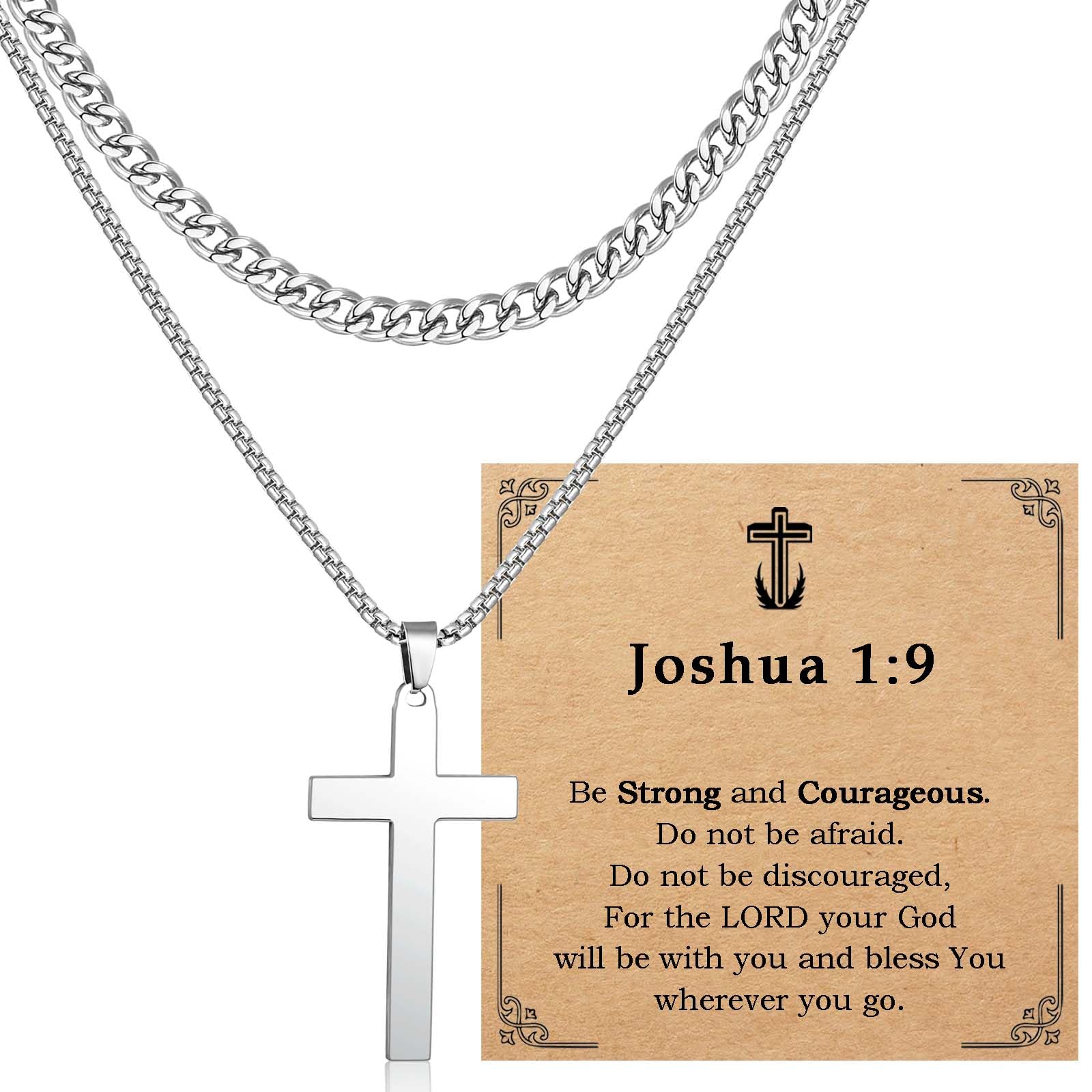 Collar de cadena cubana en capas con cruz para el estilo urbano y diario del hombre 7