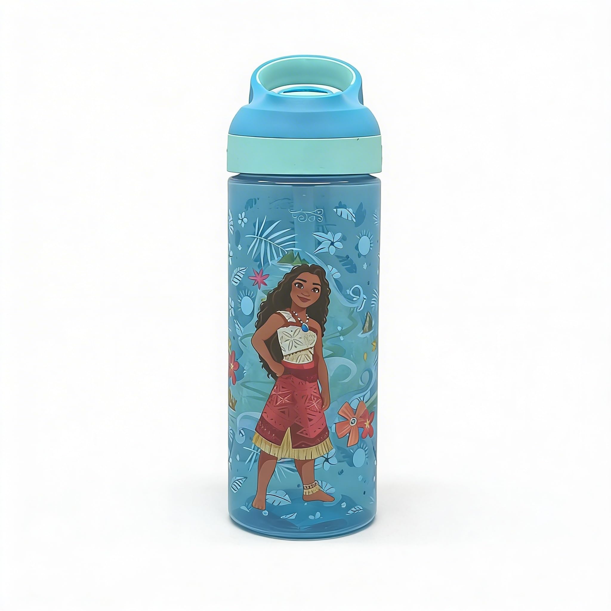 Disney Moana 600ml Kids Water Bottle with Flip Spout & Straw – BPA Free Reusable Drinks Bottle for School, Travel & Sports – Leak Resistant with Carry Loop