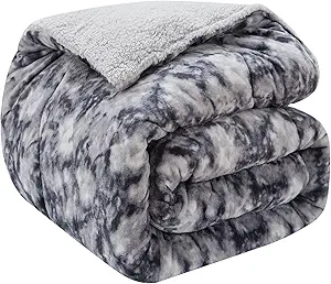 CHOSHOME Sherpa Fleece Throw Blanket- Thick and Warm Blanket for Winter, Soft Fuzzy Plush King Size Comforter for Bed - (90" x 108", Tie Dye Grey)
