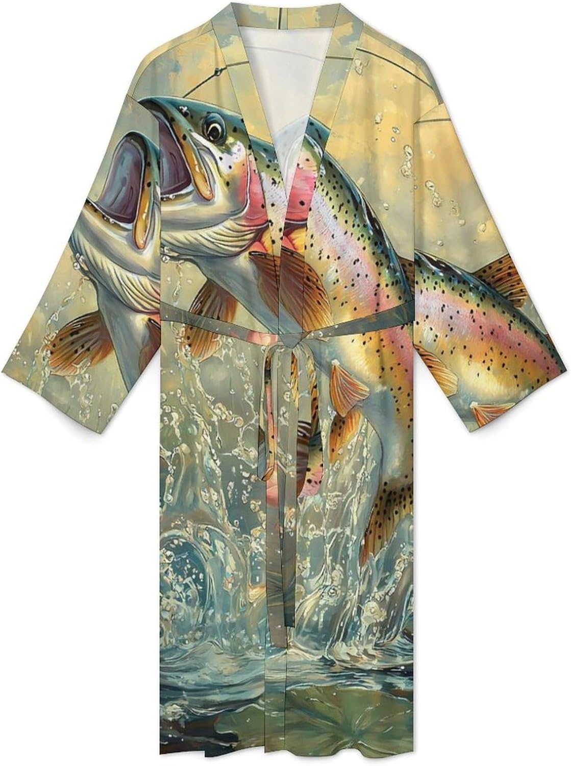 Fish Poster Rainbow Trout Mens Bath Robe Lightweight Bathrobe Knee Length Spa Sleepwear