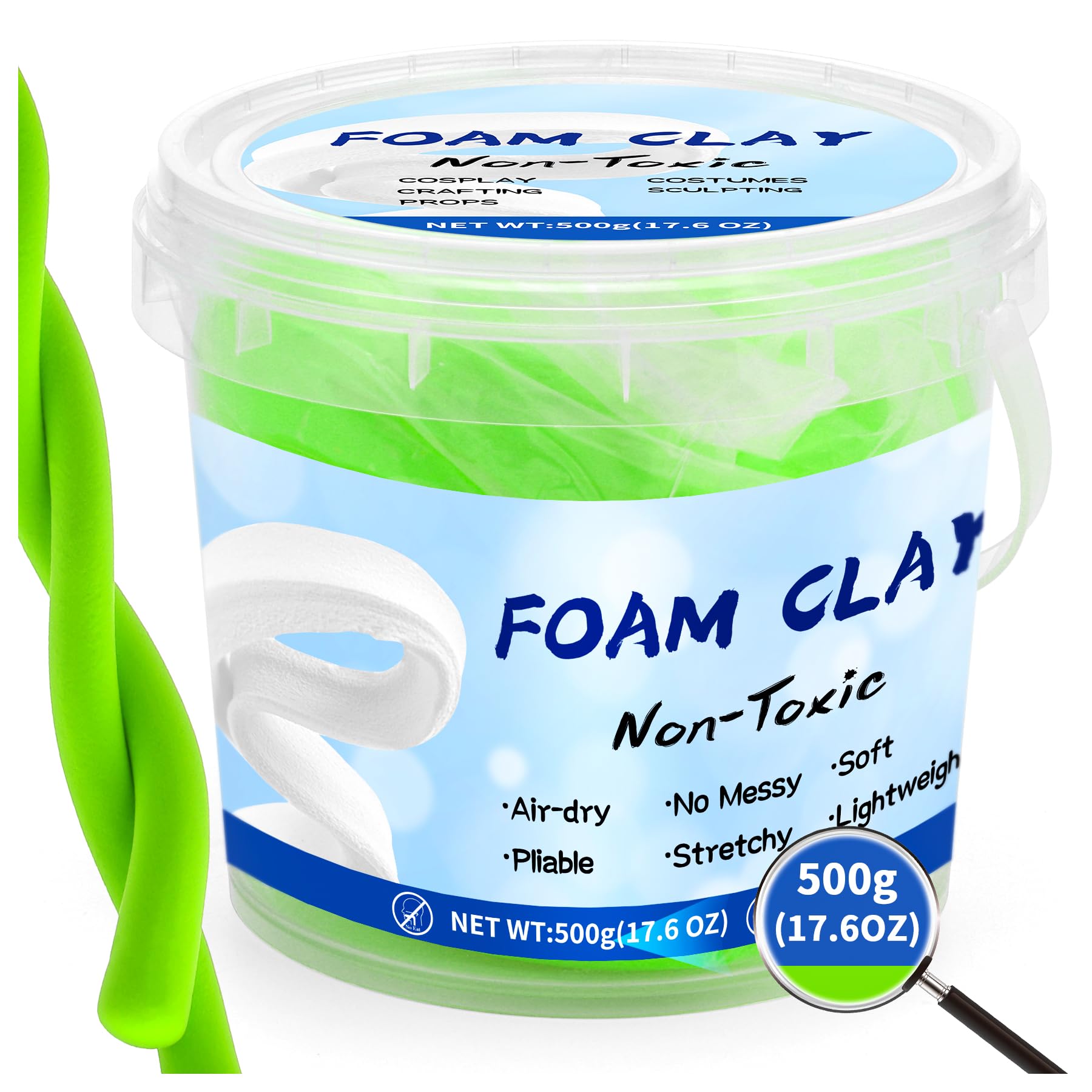 Modeling Foam Clay,500g(17.6oz) Soft Air Dry Clay for Adults Lightweight DIY Creative Art Supplies with Sculpting Tools, Suitable for Cosplay/Crafts/Design/Shaping,Light Green