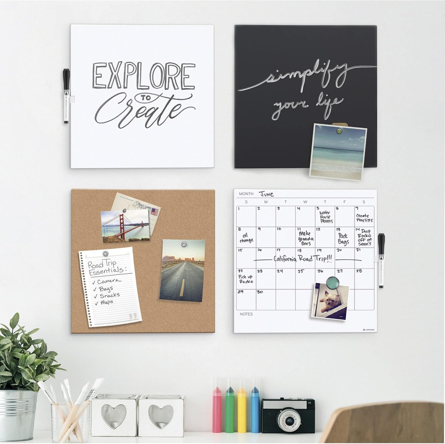 U Brands Magnetic Square Dry Erase Board, 14 x 14 Inches, Frameless (460U00-04) : Office Products