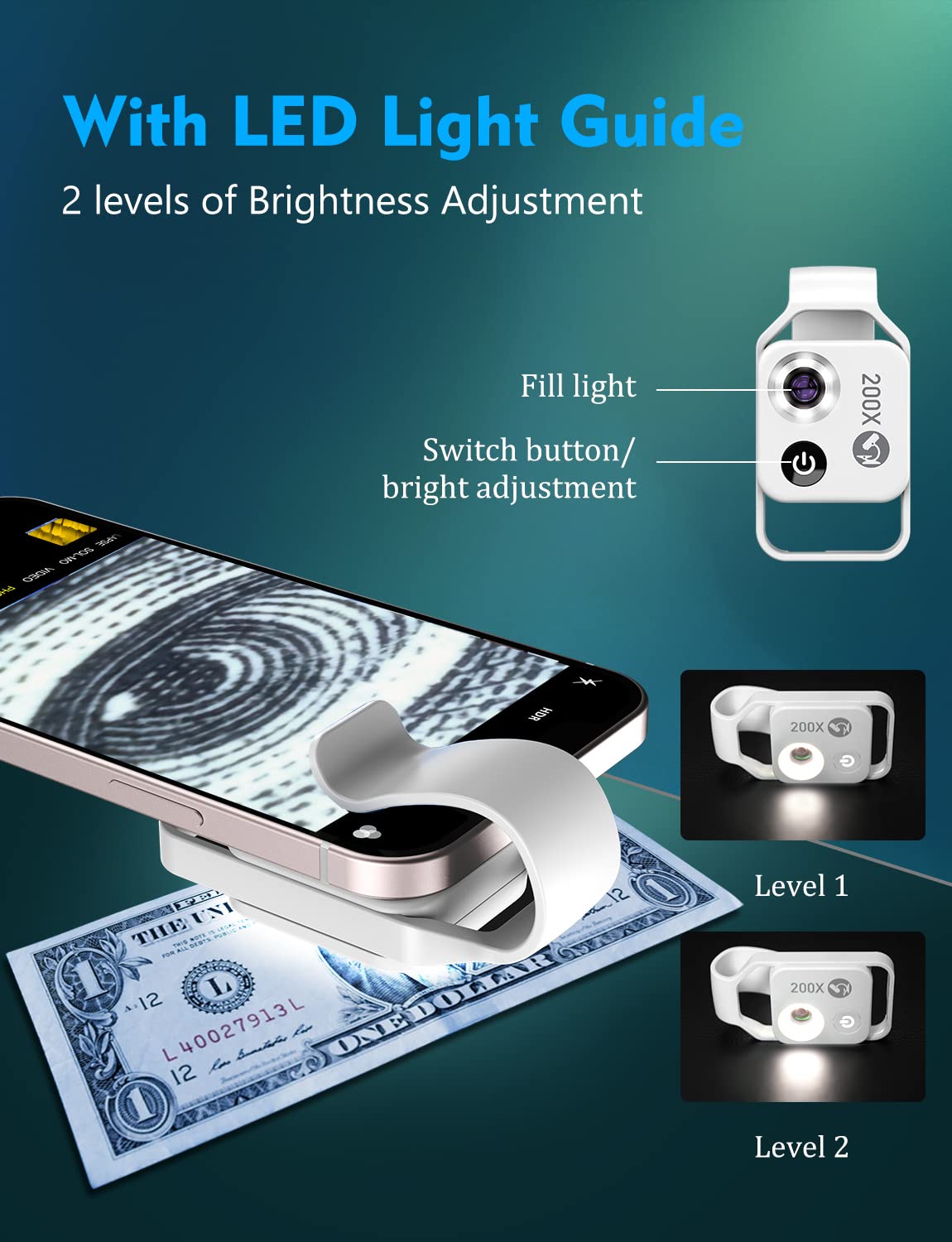 APEXEL Microscopio USB 200X, microscopio USB con microscopio per adulti per esplorare Micworld con luce LED (bianco)