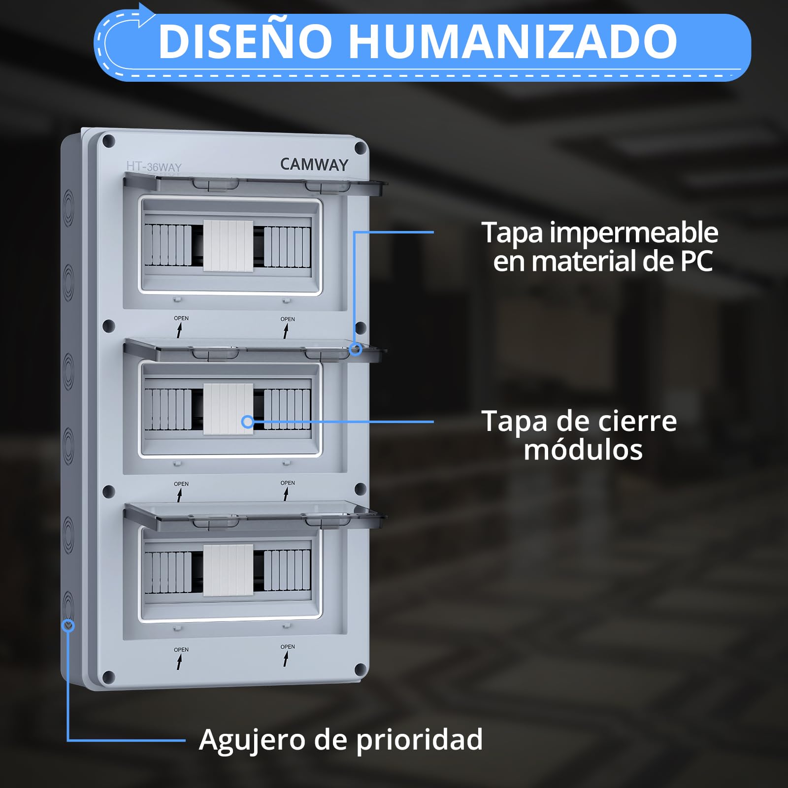CAMWAY Caja de Distribución de Superficie IP65 de 36 Módulos, Caja Estanca Exterior Electrónica con junta de estanqueidad perimetral y bornas de latón, para Jardín o Areas Exteriores, Certificación CE