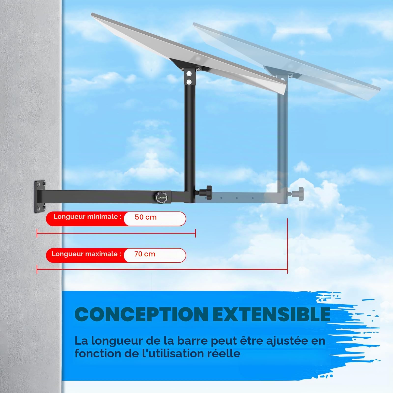 IMAYCC Kit de Starlink Gen 3 Mount Longue, Extensible Support Mural de Toit Starlink V3 360°Réglable et Rotatif avec Adaptateur de Tube Starlink Gen 3 pour Starlink Internet Standard