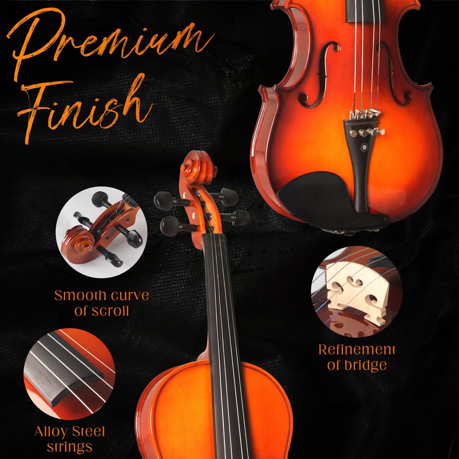 Violín para principiantes, violín de madera maciza de ébano con cuerdas, kit de violines principiantes para estudiantes con estuche duro, colofonia, arco, instrumentos musicales de cuerda,
