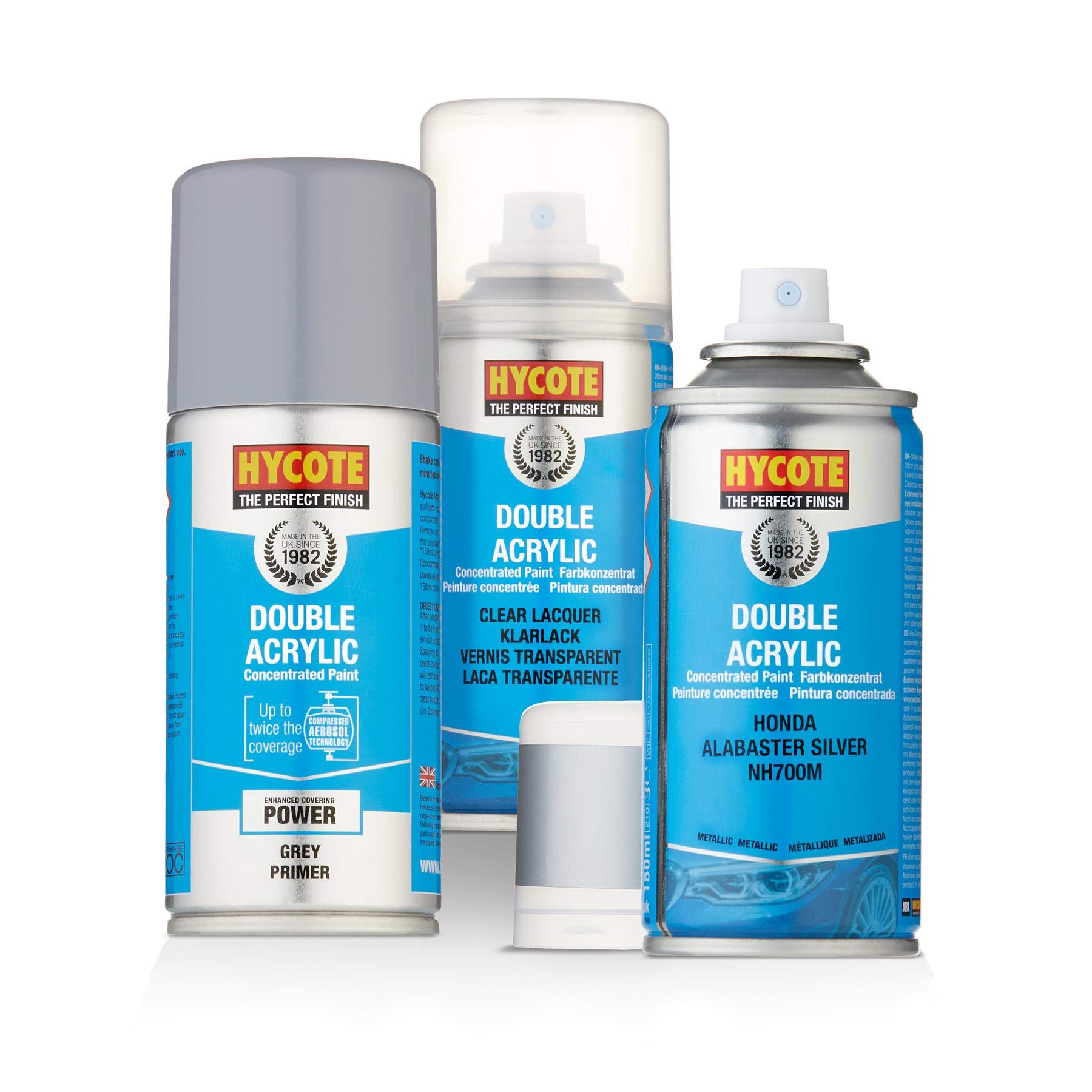 Hycote Spray Paint Honda Alabaster Silver Paint 150ml + Grey Primer & Lacquer