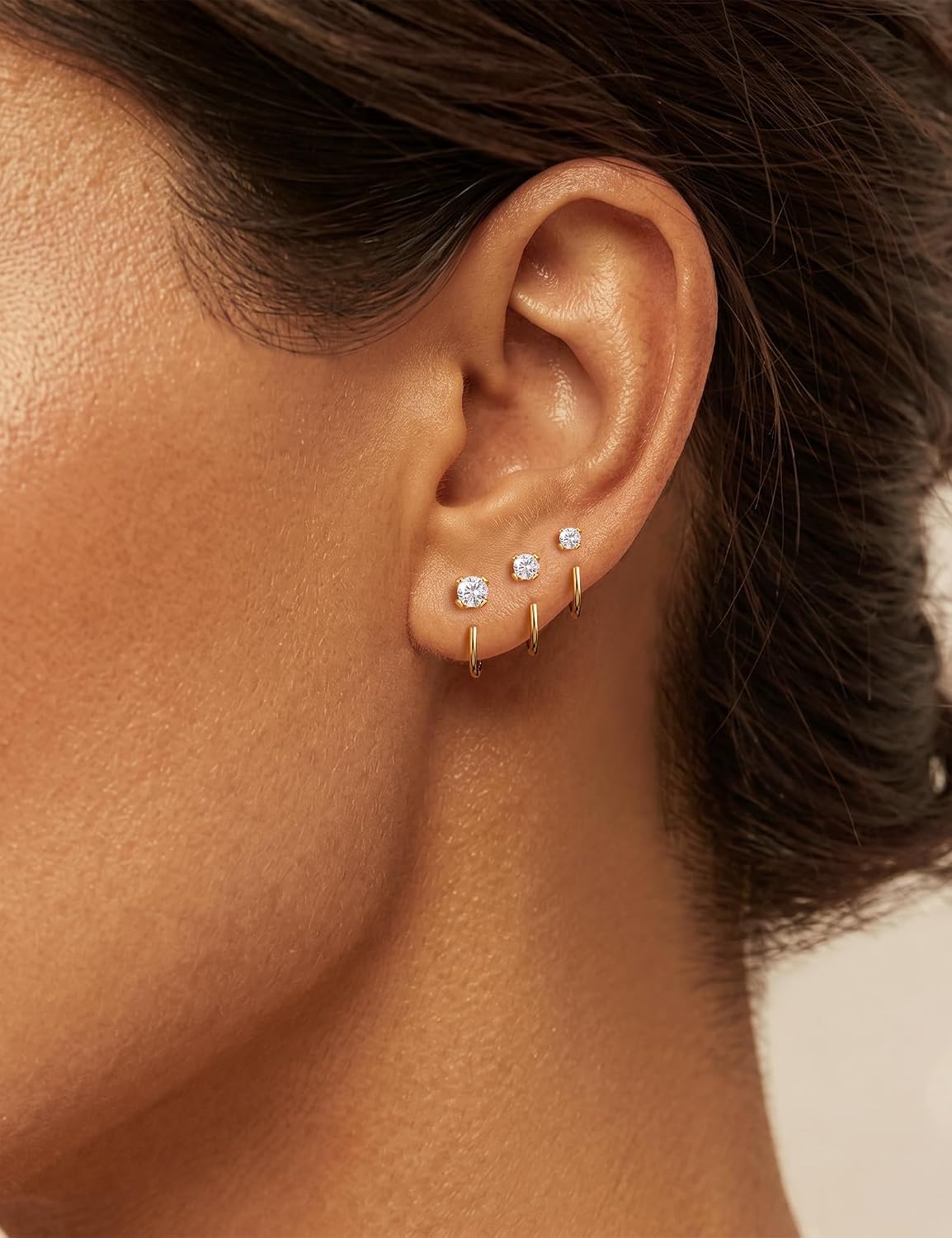 Freekiss 3 Pairs Backless Half Hoop Earrings Set for Women, Dainty 14K Gold Plated CZ Stay Close Hoop Earrings, Hypoallergenic Huggie Stackable Earring for Everyday & Sleep Wear Jewelry Gift
