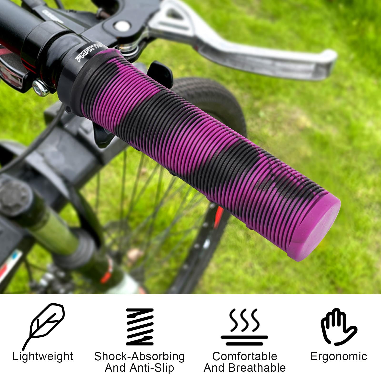 1 para uchwytów na kierownicę rowerową, ergonomiczne uchwyty rowerowe, gumowe uchwyty MTB z aluminiowym zamkiem i antypoślizgową teksturą, amortyzacja, do rowerów MTB BMX