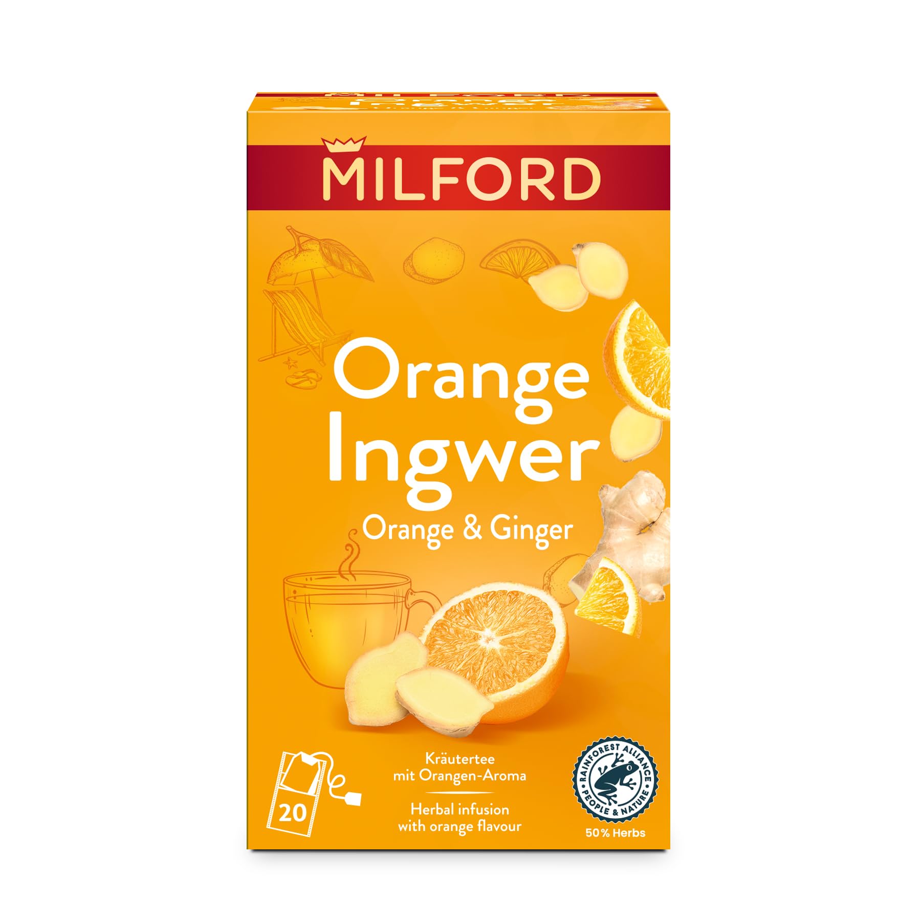 MILFORD Orange Ingwer | Kräutertee mit Orangen-Aroma | 20 Teebeutel