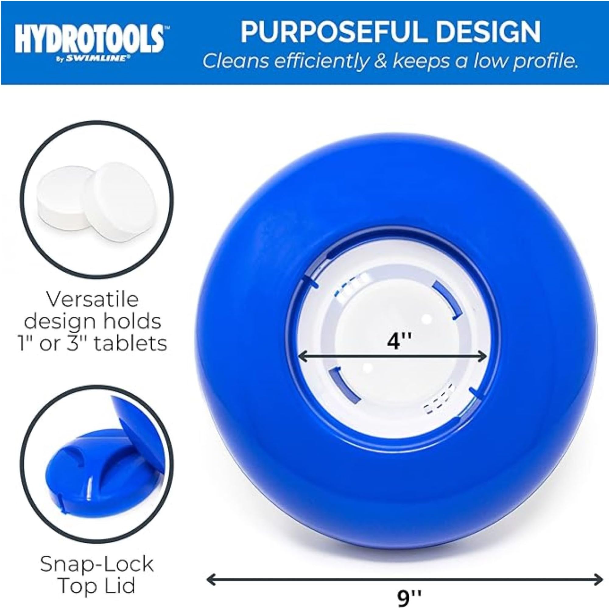 HydroTools - Dispensador de productos químicos flotantes ajustables para piscina, blanco y azul