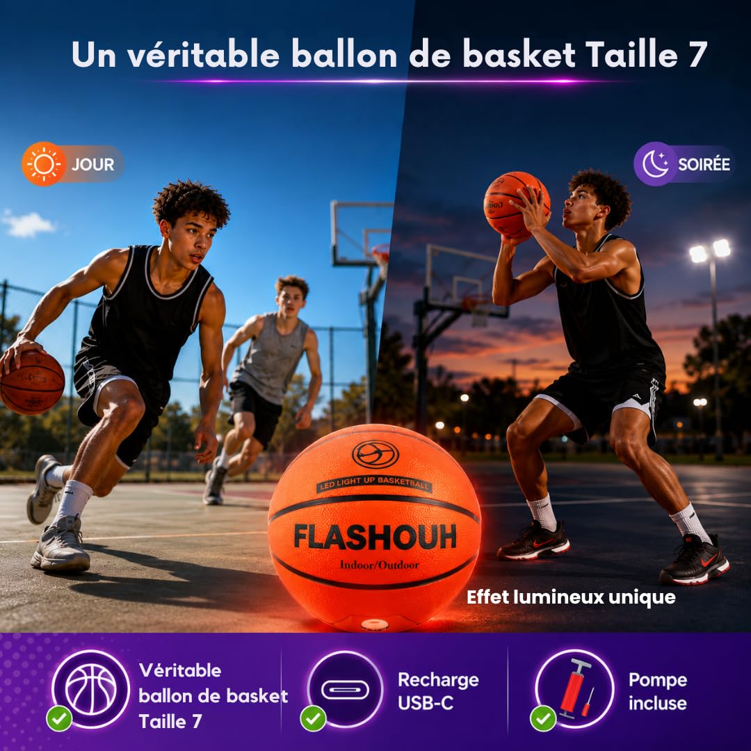 Véritable Ballon de Basket LED T7 Rechargeable USB-C - Pompe Incluse