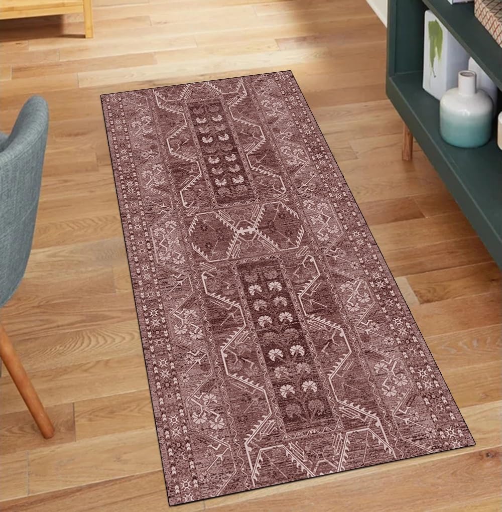 Tapis de couloir bohème lavable marron 110x800 cm tapis antidérapant