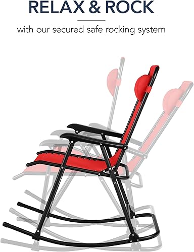 Miniatura 4 de Best Choice Products Mecedora plegable para exteriores, silla de salón de gravedad cero, balancín de patio con almohada para reposacabezas - rojo