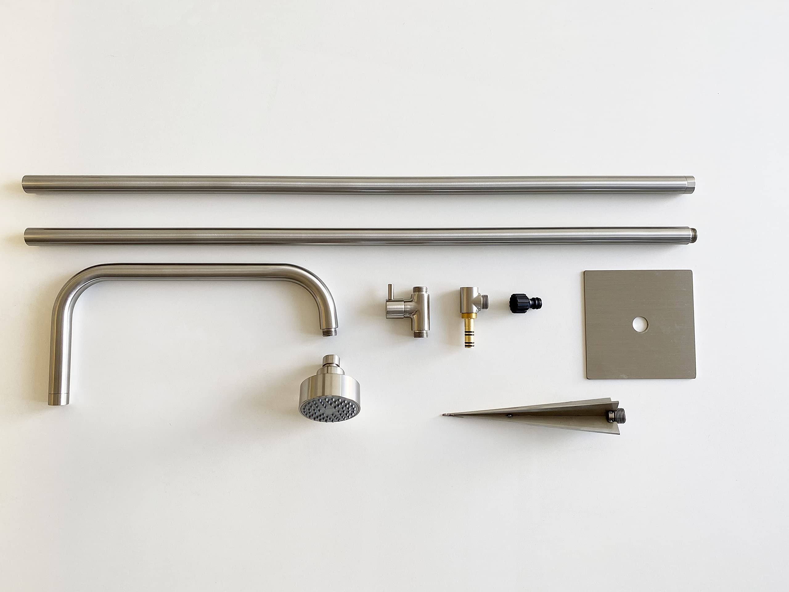 Design Gartendusche Aussendusche Pooldusche Deluxe aus hochwertigem Edelstahl Nickel gebürstet, Kopf schwenkbar
