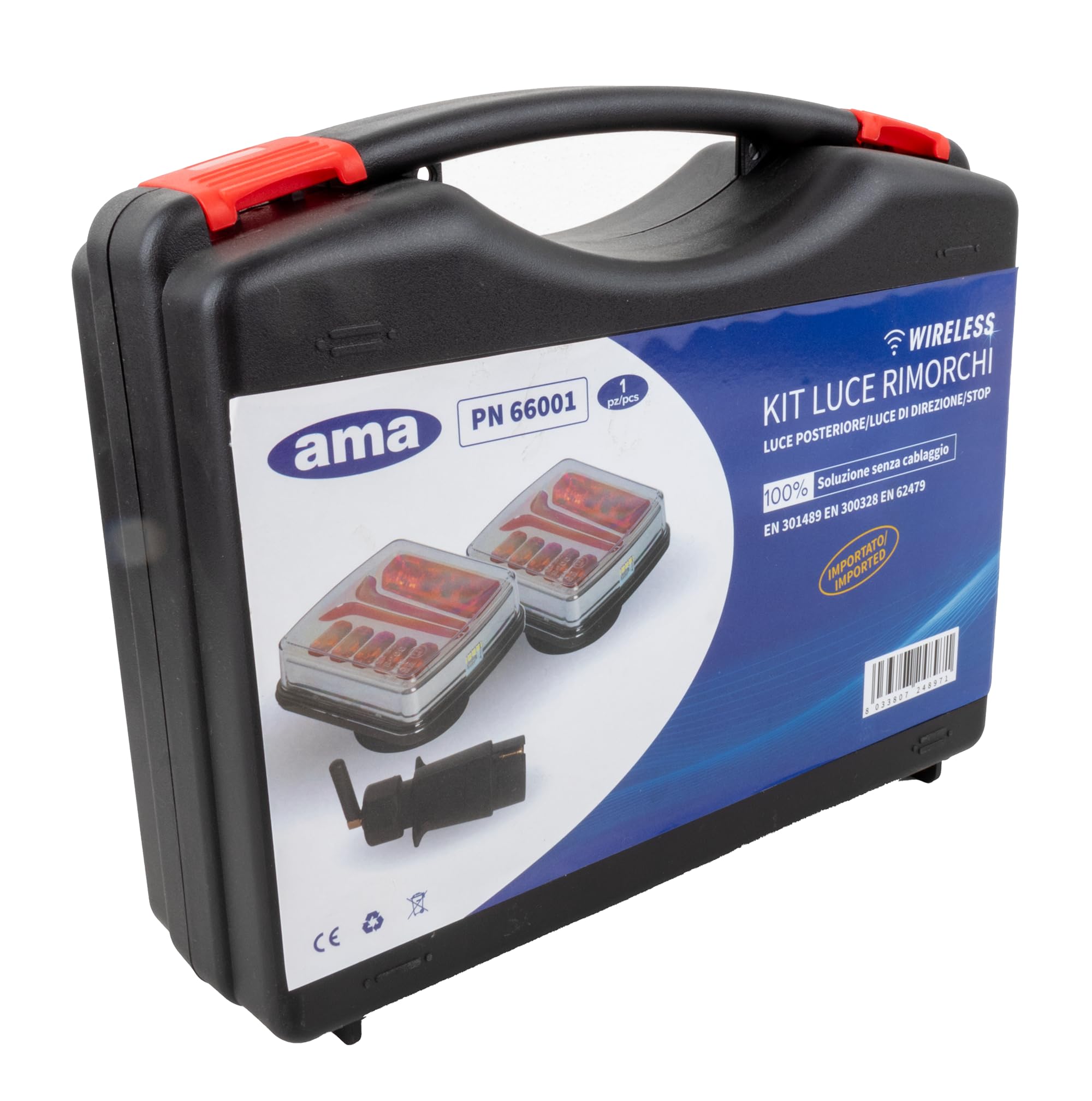 Ama Kit Luci Rimorchio a LED Magnetico Senza Fili – Installazione Rapida, Omologato Strada, Temperatura di Esercizio -25°C a +65°C, IP65, 1,24 kg, Autonomia 8 Ore, Ricarica Rapida