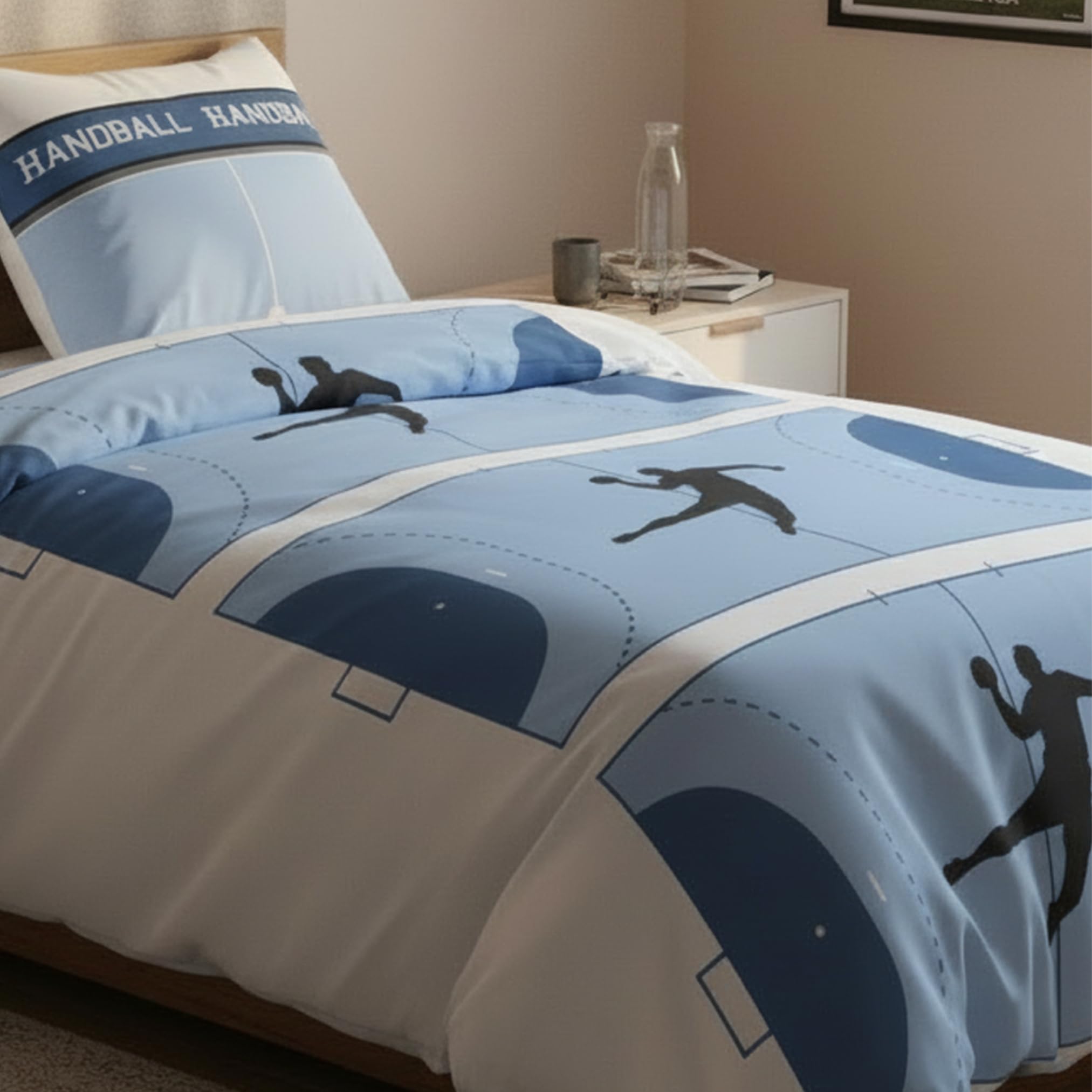 MTOnlinehandel TRAUMHELDEN 100% Baumwolle Bettwäsche 135x200 · Handball Sport · Kinderbettwäsche, Teenager & Erwachsene · 1 Kissenbezug 80x80 + 1 Bettbezug 135x200 cm