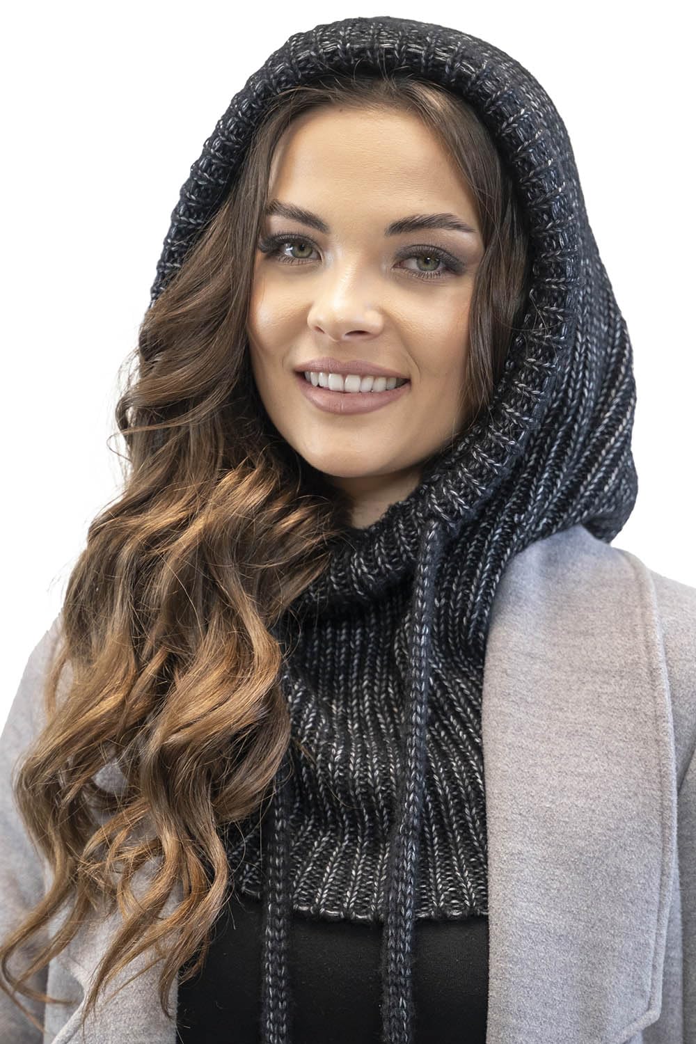 VIVISENCE Schalmütze Kapuzen Schal Für Damen Kombination Aus Stilvolle Mütze Und Loop-Schal Mit Balaclava Verstellbarem Kordelzug Aus Weicher Lammwolle Und Baumwolle Winter Herbst 70102
