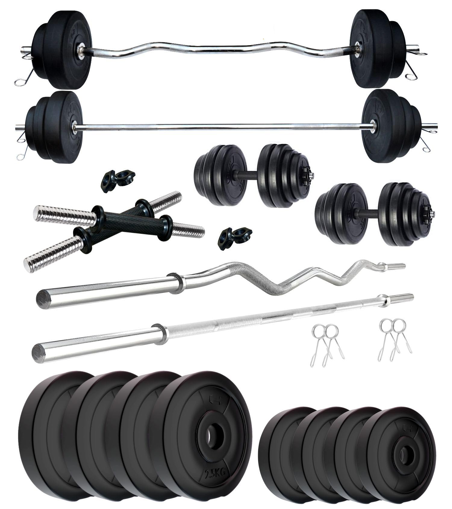 Kore PVC 14 Kg Home Gym Set with One 3 Ft Plain + One 3 Ft Curl Rod and One Pair Dumbbell Rods, Multicolour