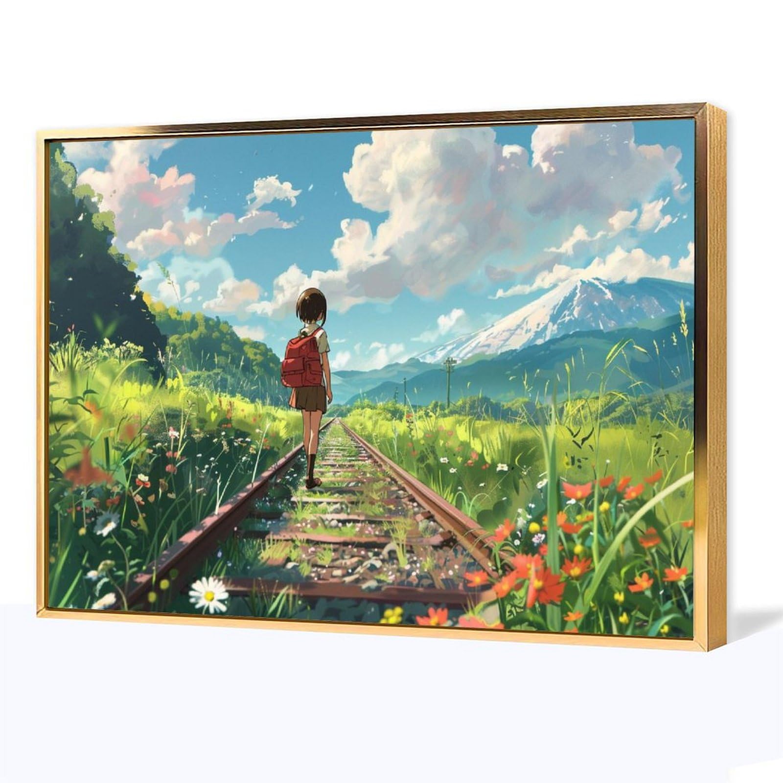 Amazon.co.jp: 絵画 田舎の線路を渡る女の子インテリア 絵画 子どもっ