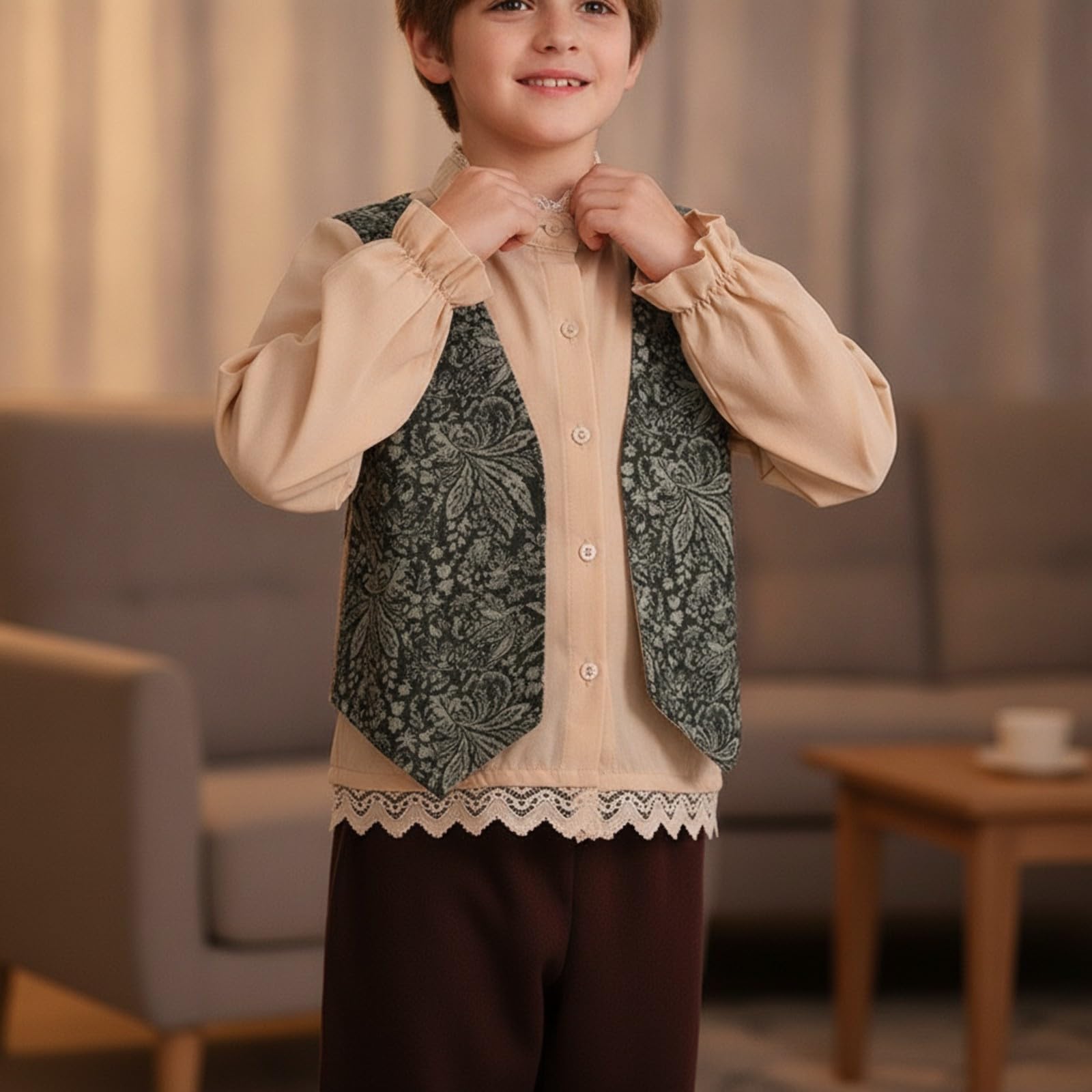 Abito Folk con Pantaloni Retrò | Morbido, Costume D' con Gilet, Resistente, per Recite Scolastiche, Feste a Tema