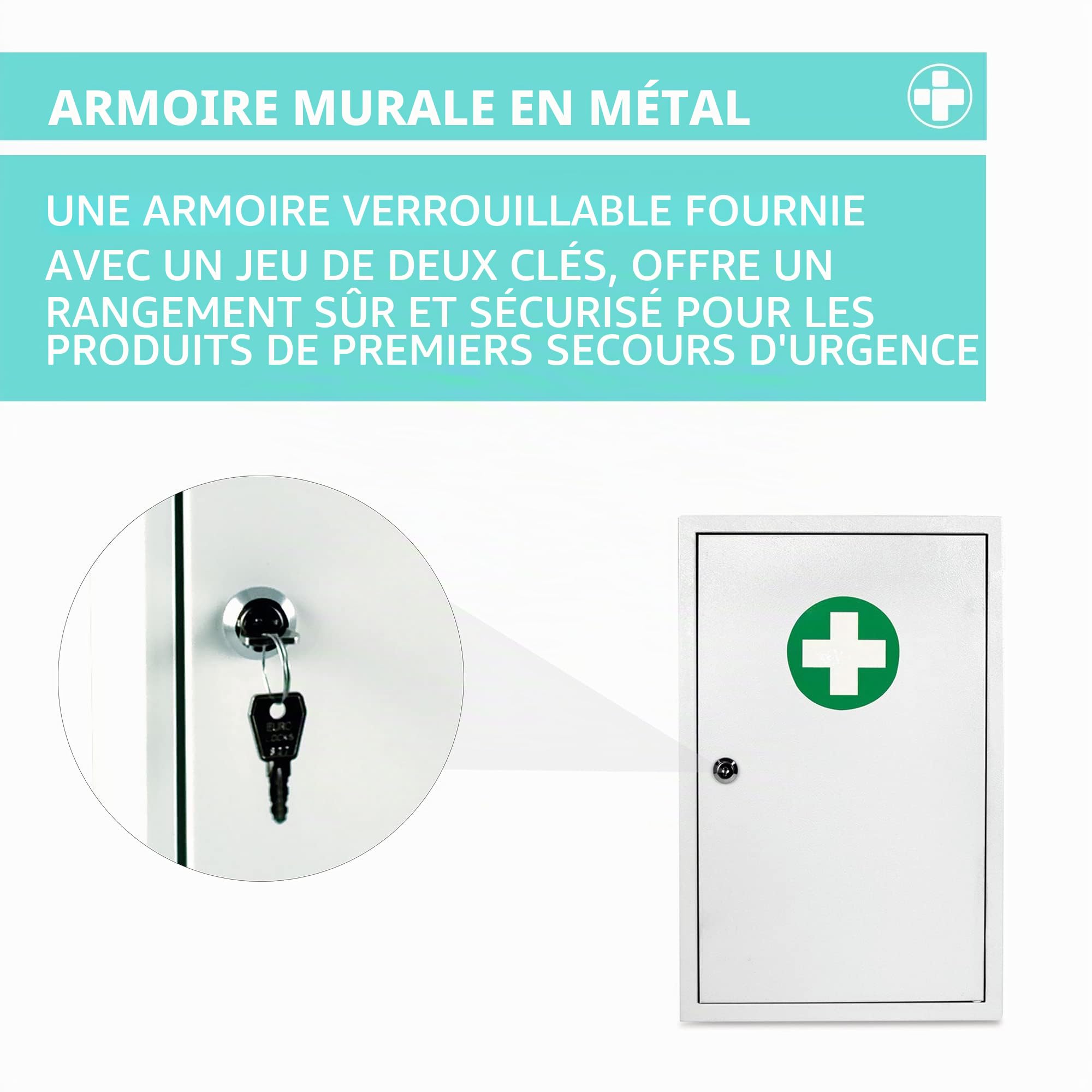 Reliance Medical Armoire de premiers secours murale en métal Sofia blanche pour ranger les fournitures dans 2 compartiments spacieux – contient un verrou de sécurité fourni avec un jeu de 2 clés.