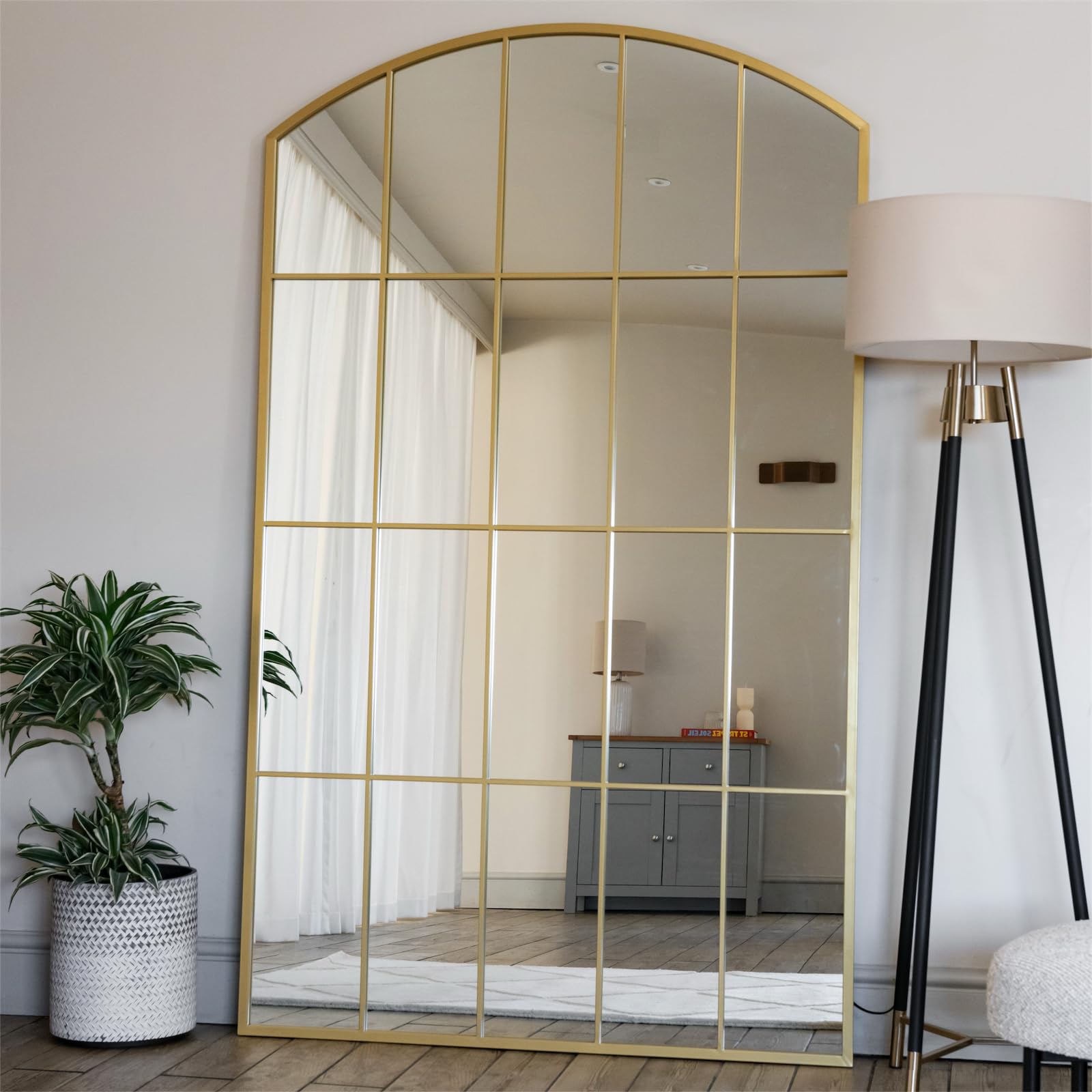 Jobu | Full Length Gold Metal Arched Lattice Window Mirror - 180cm x 105cm | Tomi