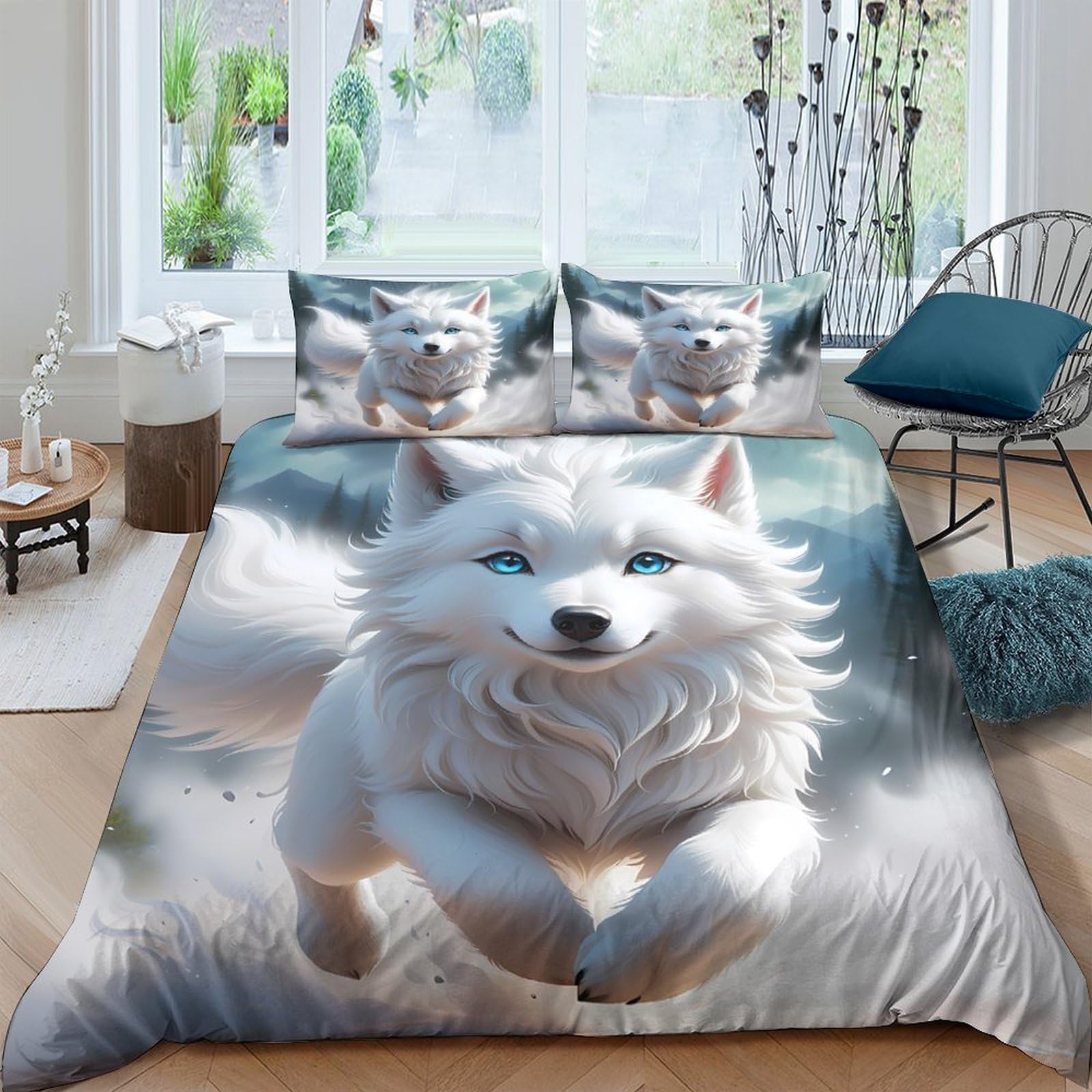 Ctjqhvkz Style-5 3D Printed White Wolf Fitted Sheet Microfiber Soft Bedroom Decor Forest Animal Bed Cover For Home Guest Bed Single（135X200cm）